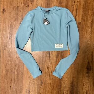 Boohoo Light Blue Cropped Long-Sleeve Top